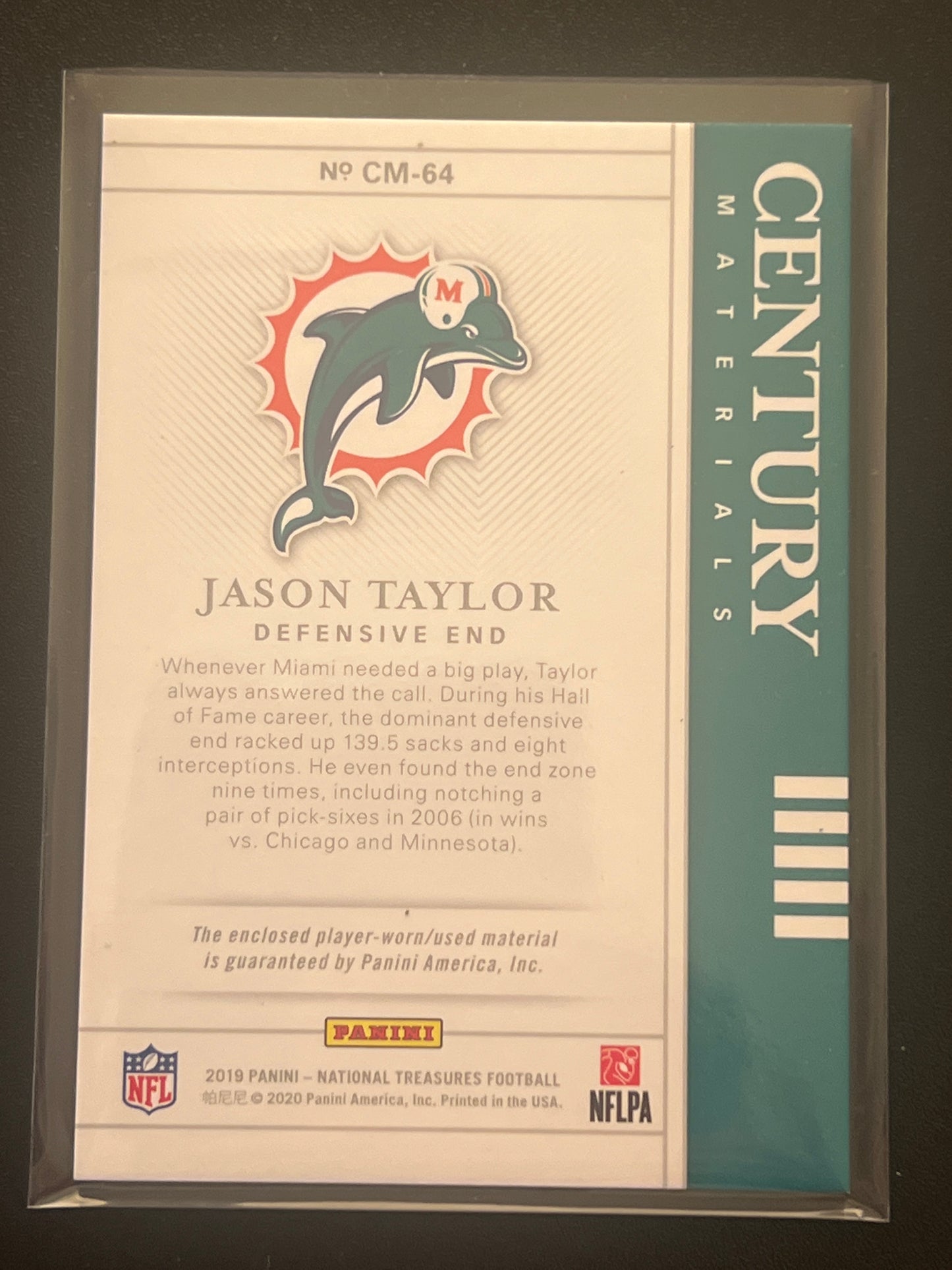 2019 Panini Nat. Treas. JASON TAYLOR - Patch Card - 81/99 - #CM-64