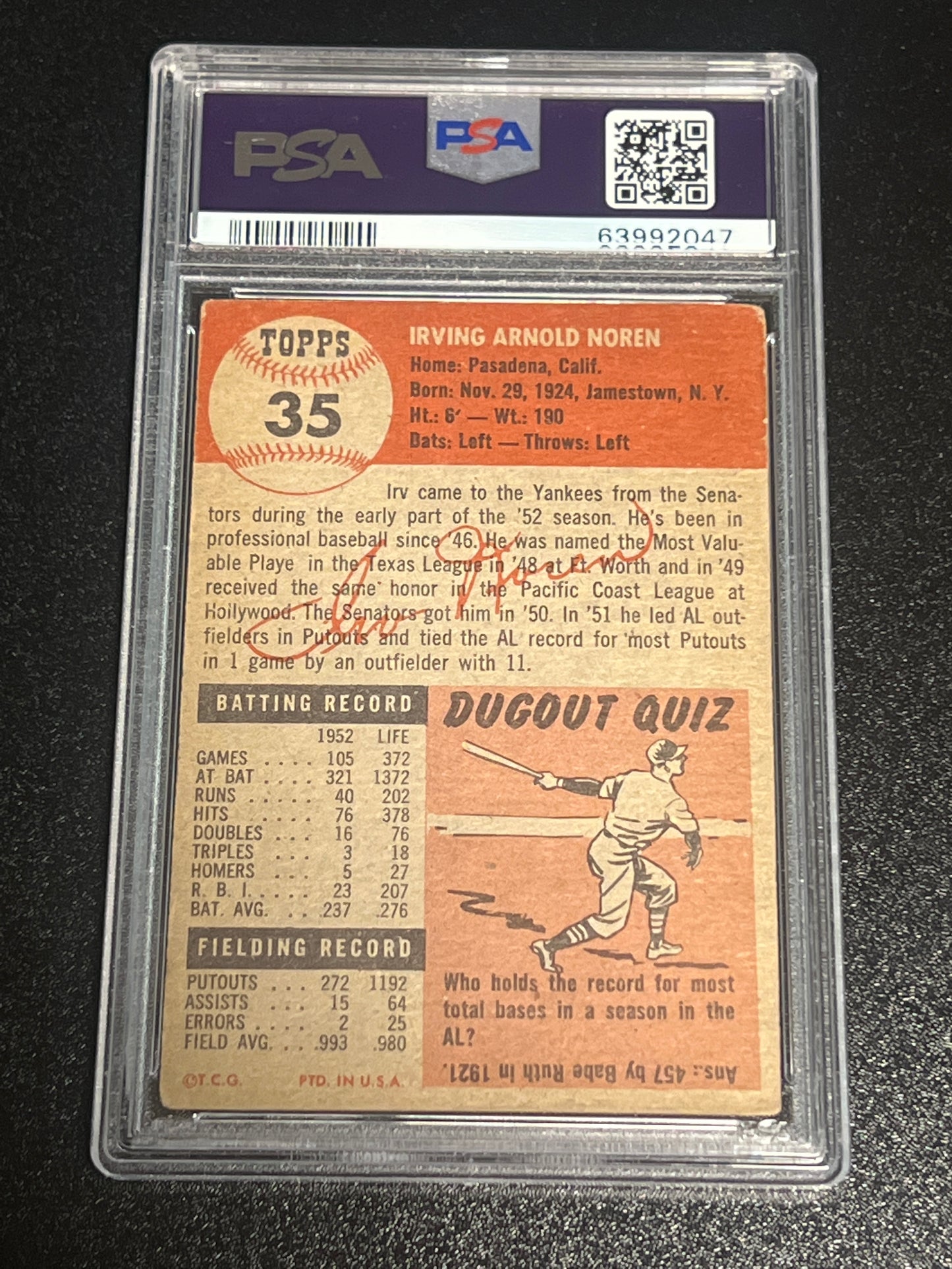 1953 Topps IRV NOREN - PSA 2