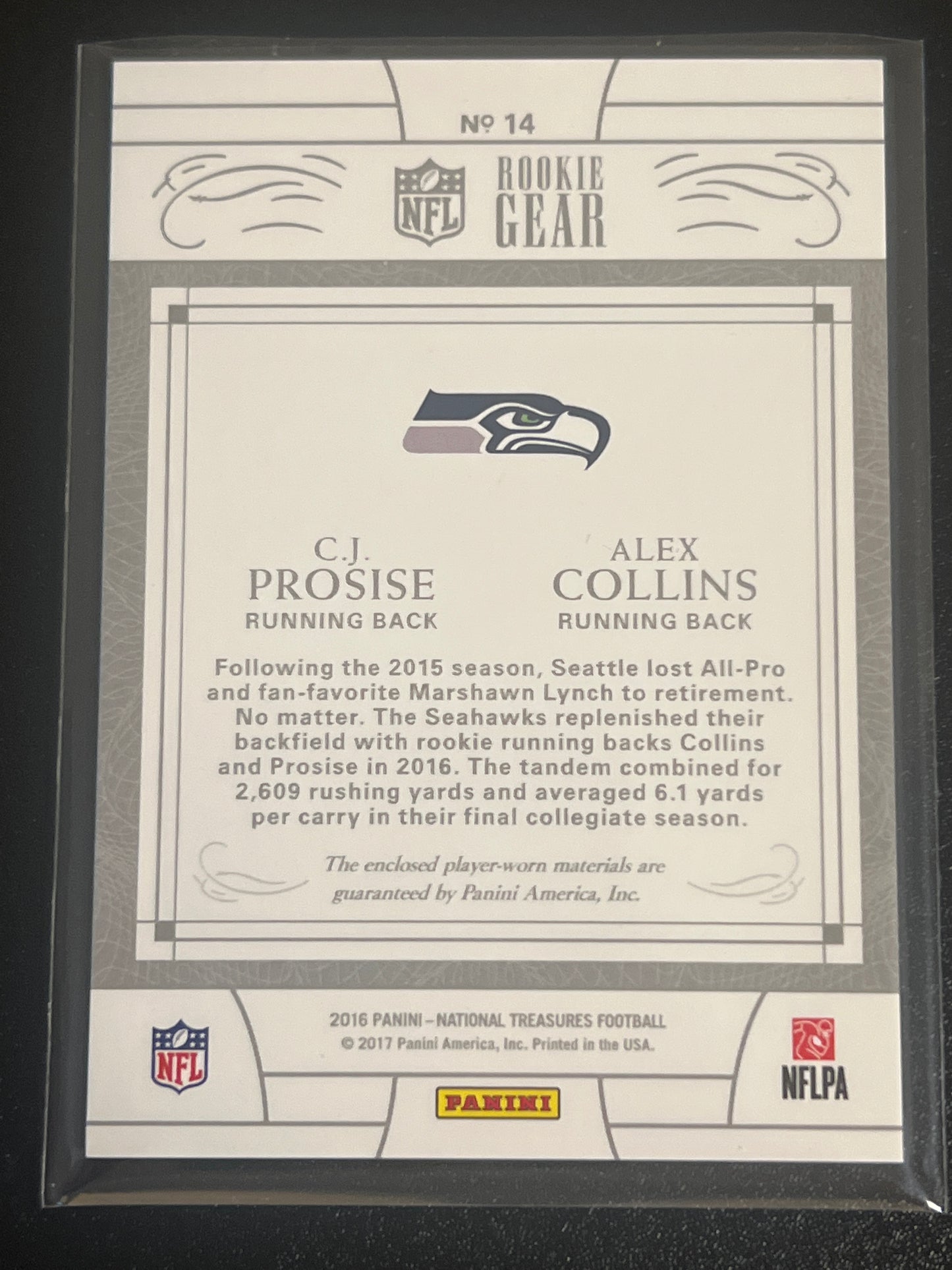 2016 Panini Nat. Treas. C.J. PROSISE / ALEX COLLINS - Patch Card 65/99 #14