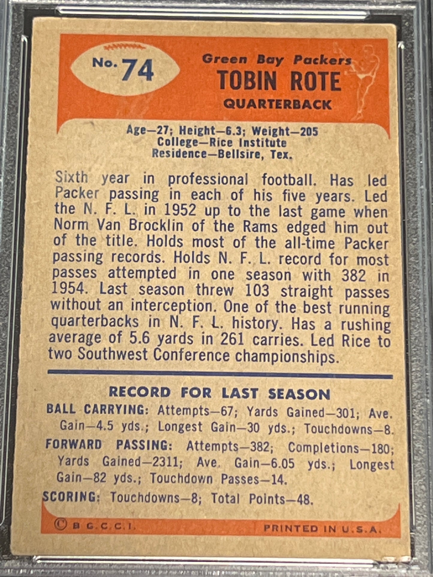 1955 Bowman TOBIN ROTE - PSA 4