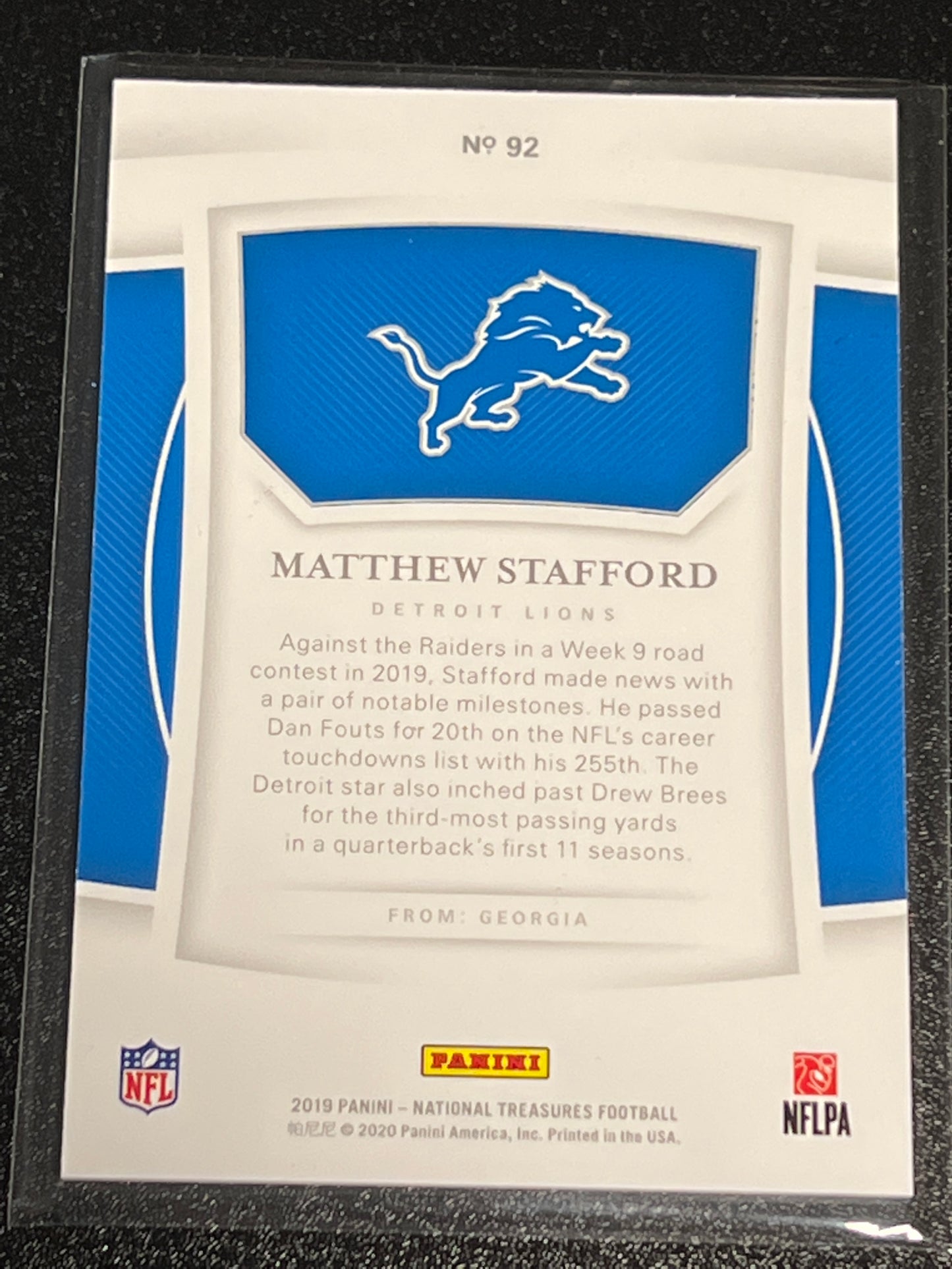 2019 Panini Nat. Treas. MATTHEW STAFFORD - 32/99 - #92