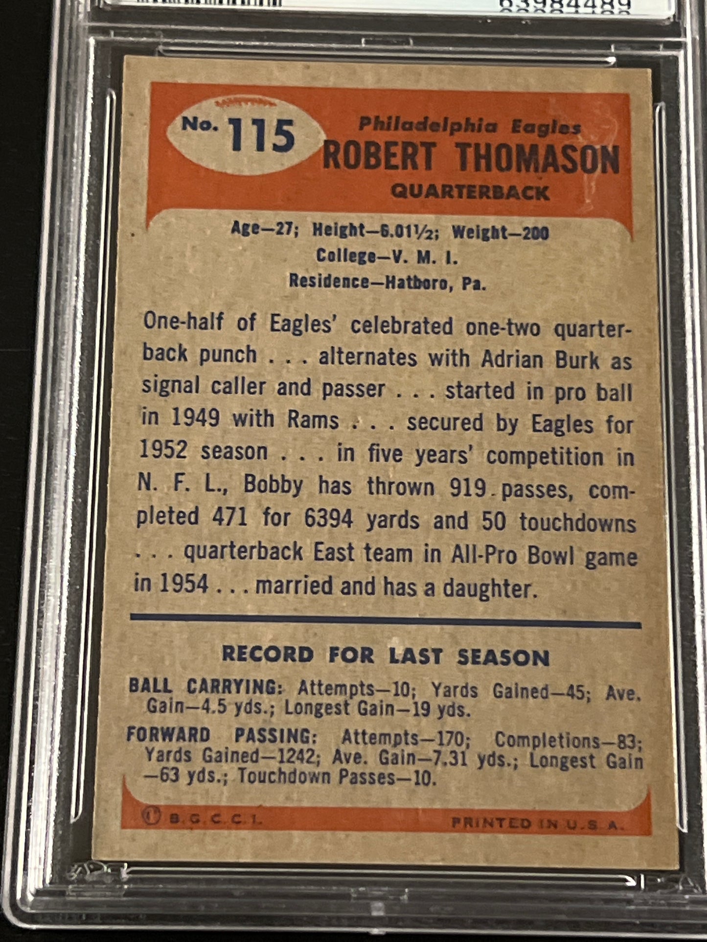 1955 Bowman BOBBY THOMASON - PSA 7 #115