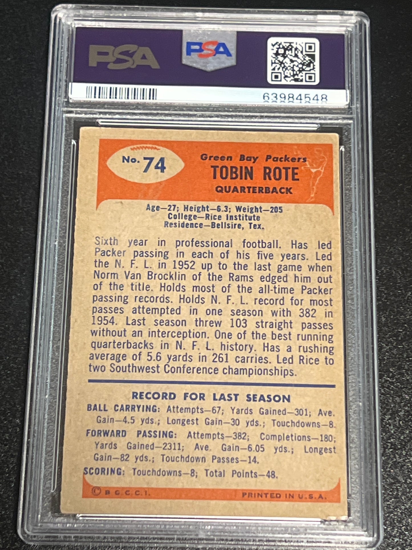 1955 Bowman TOBIN ROTE - PSA 4