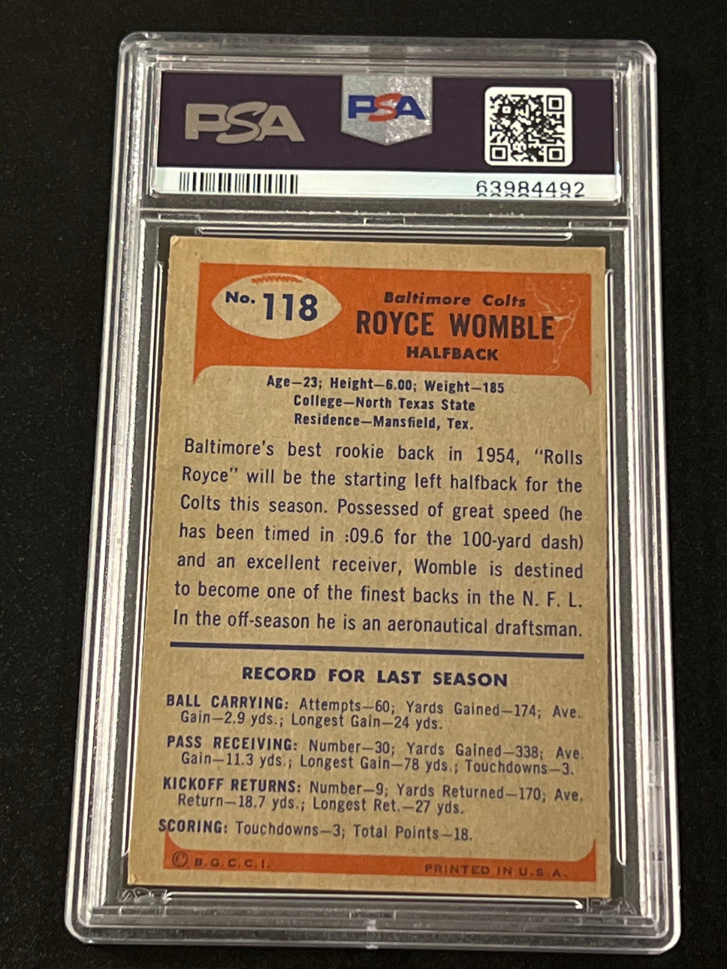 1955 Bowman ROYCE WOMBLE - PSA 5