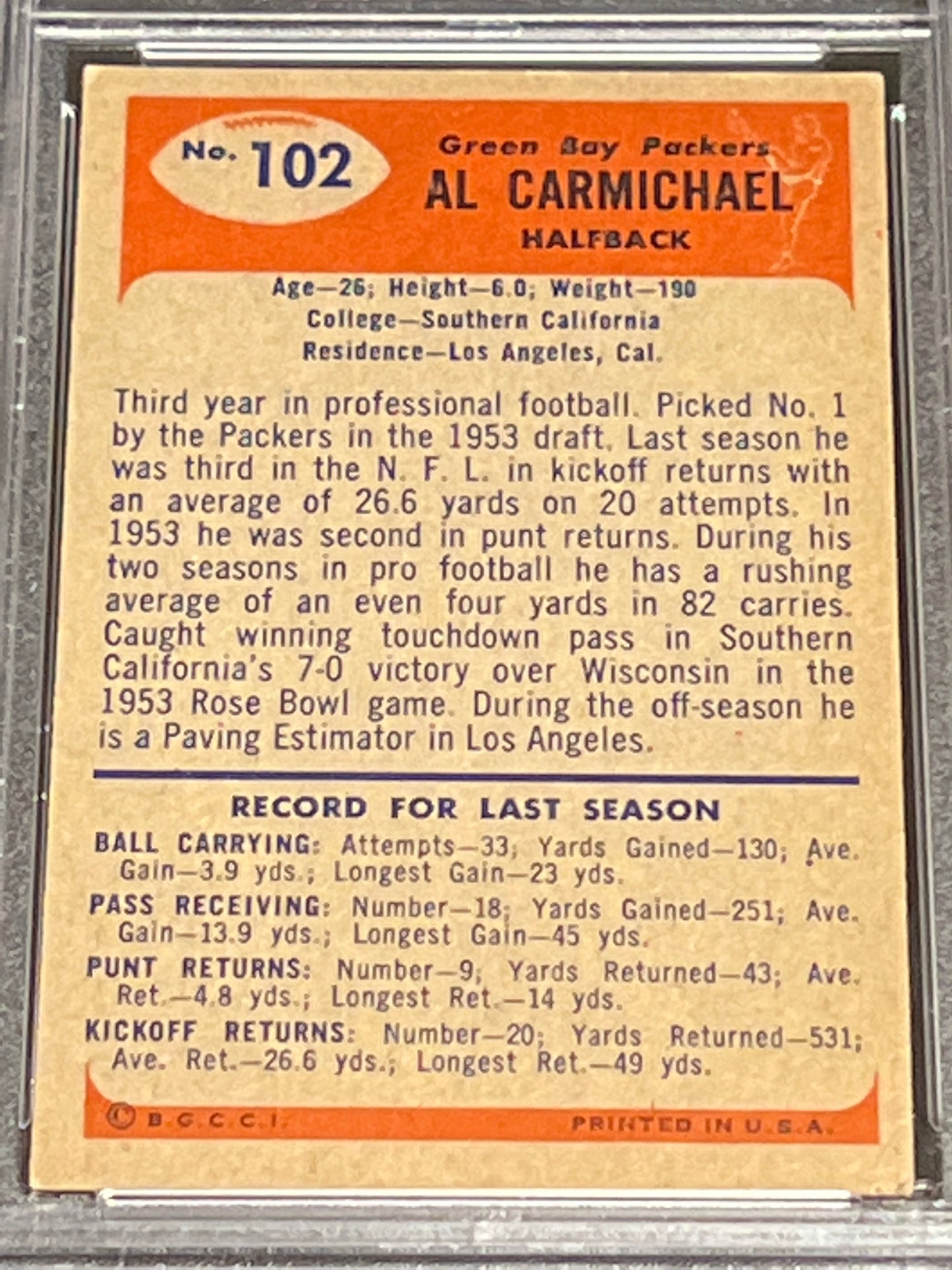 1955 Bowman AL CARMICHAEL - #102 - PSA 6