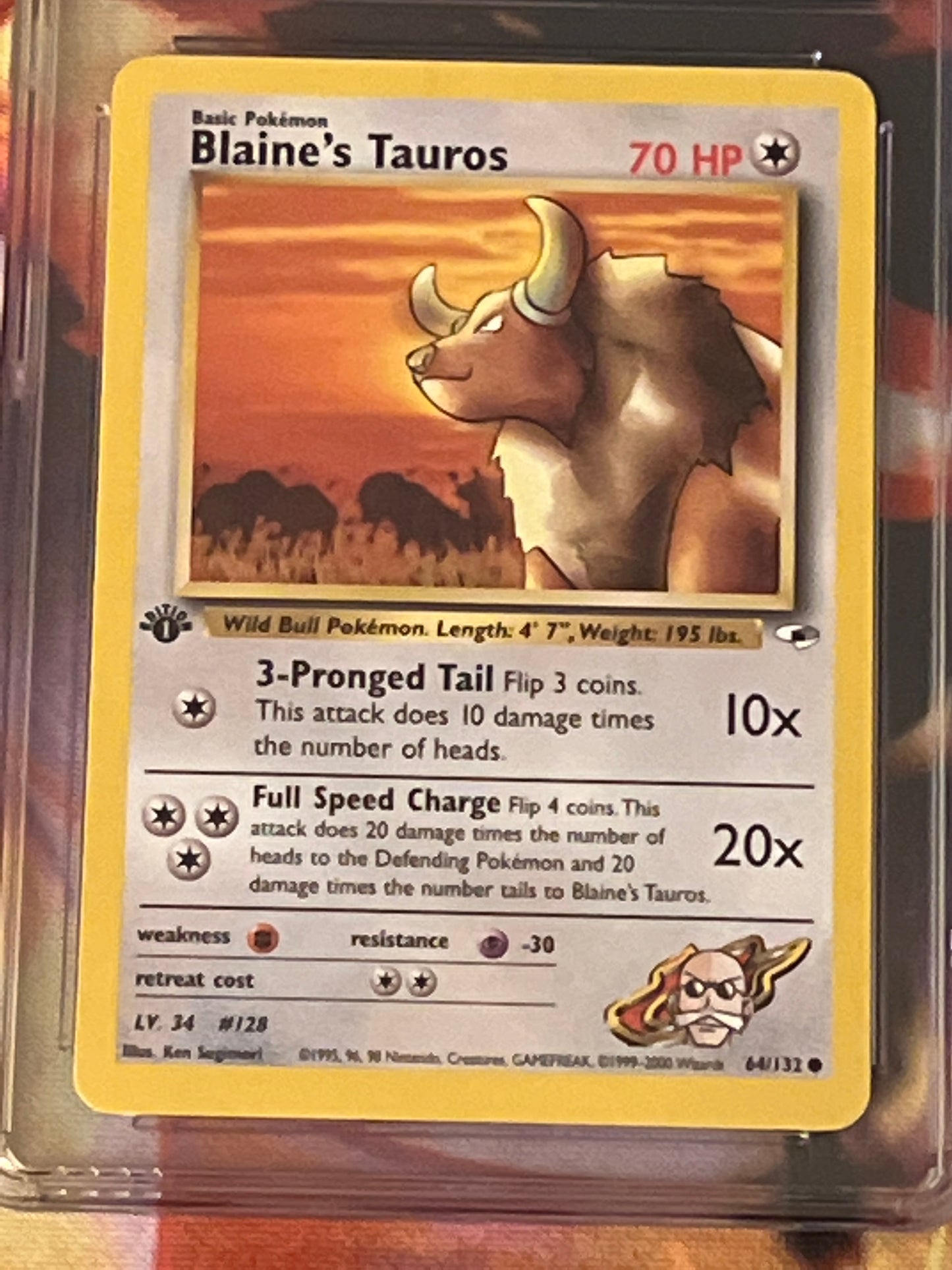 1999-2000 Pokemon - Blaine's Tauros - Non-Holo - First Edition - Graded CGC 9 - #64