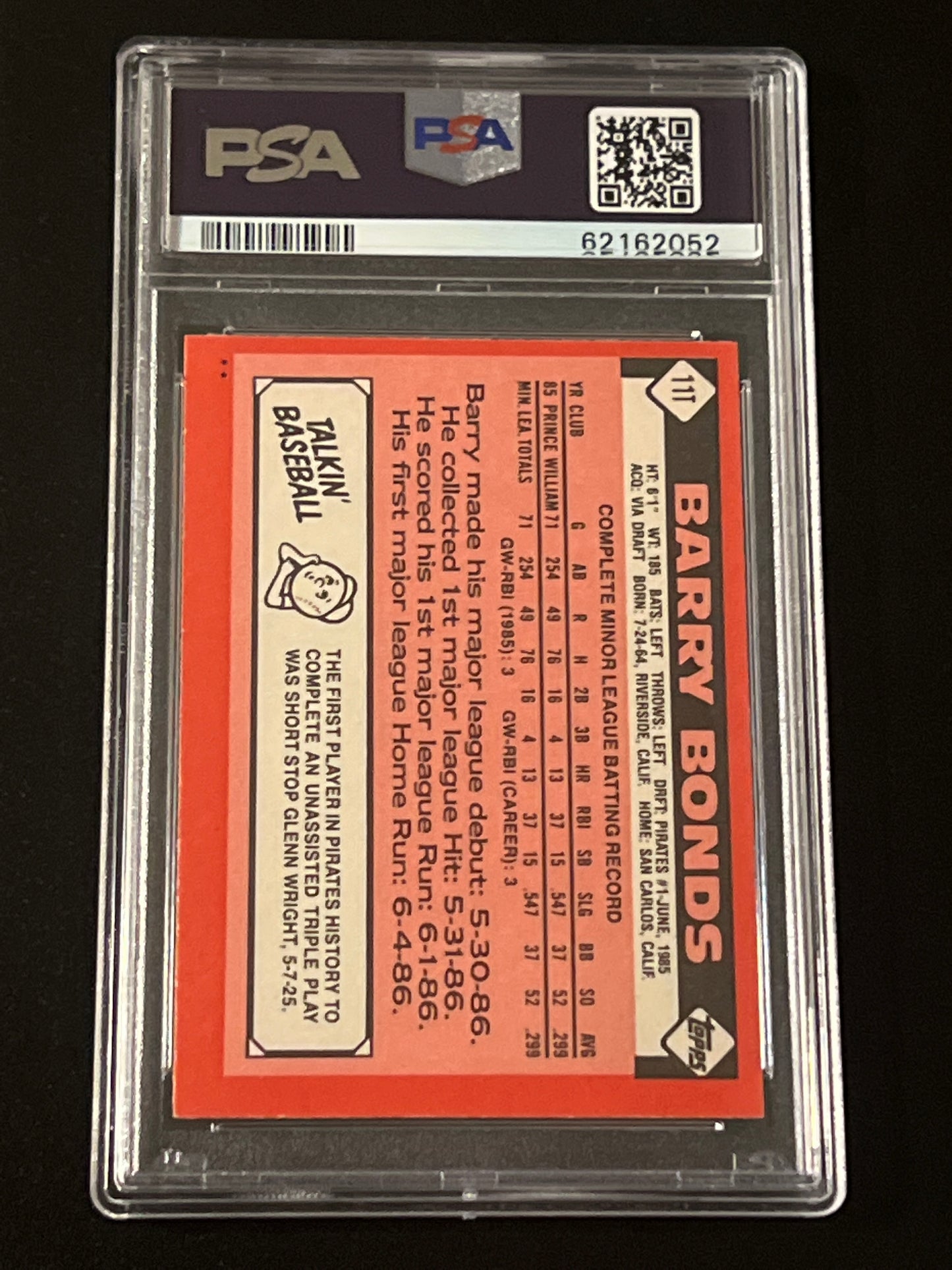 1986 Topps Traded BARRY BONDS - PSA 7 #11T