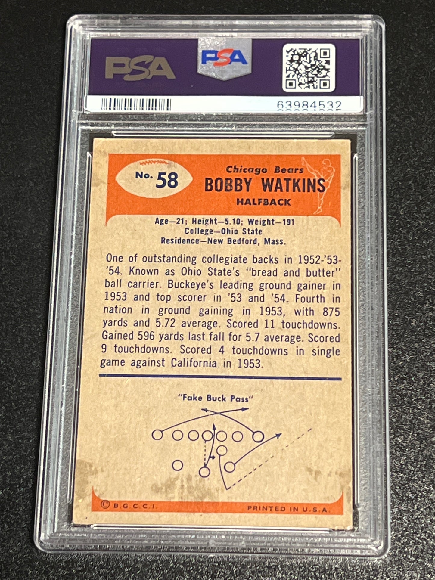 1955 Bowman BOBBY WATKINS  - RC - #58 - PSA 4