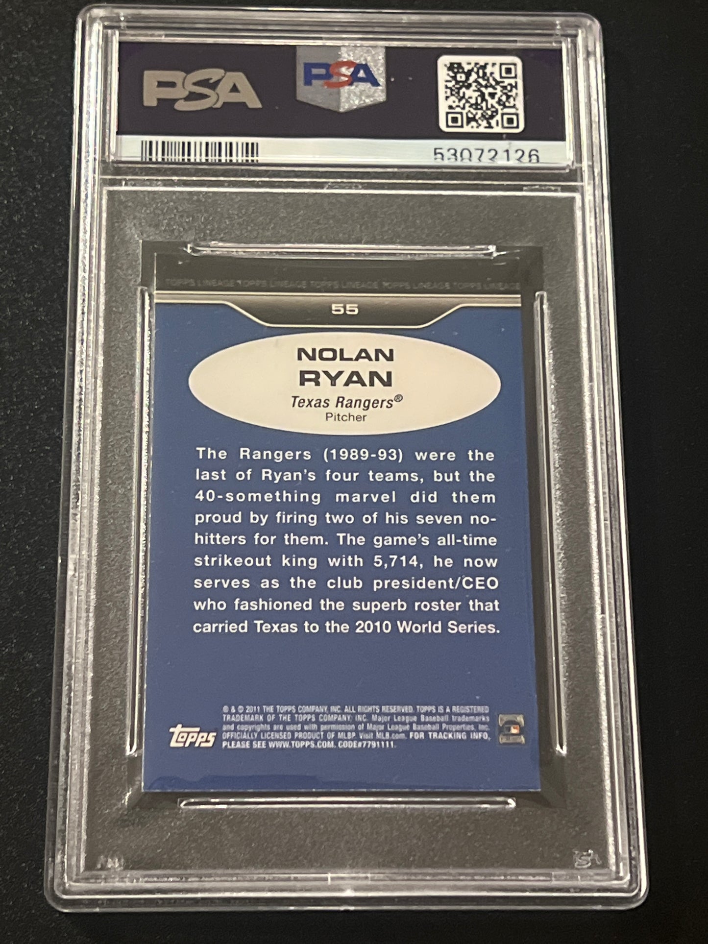 2011 Topps Lineage NOLAN RYAN - #55  - PSA 8 - 1975 Mini