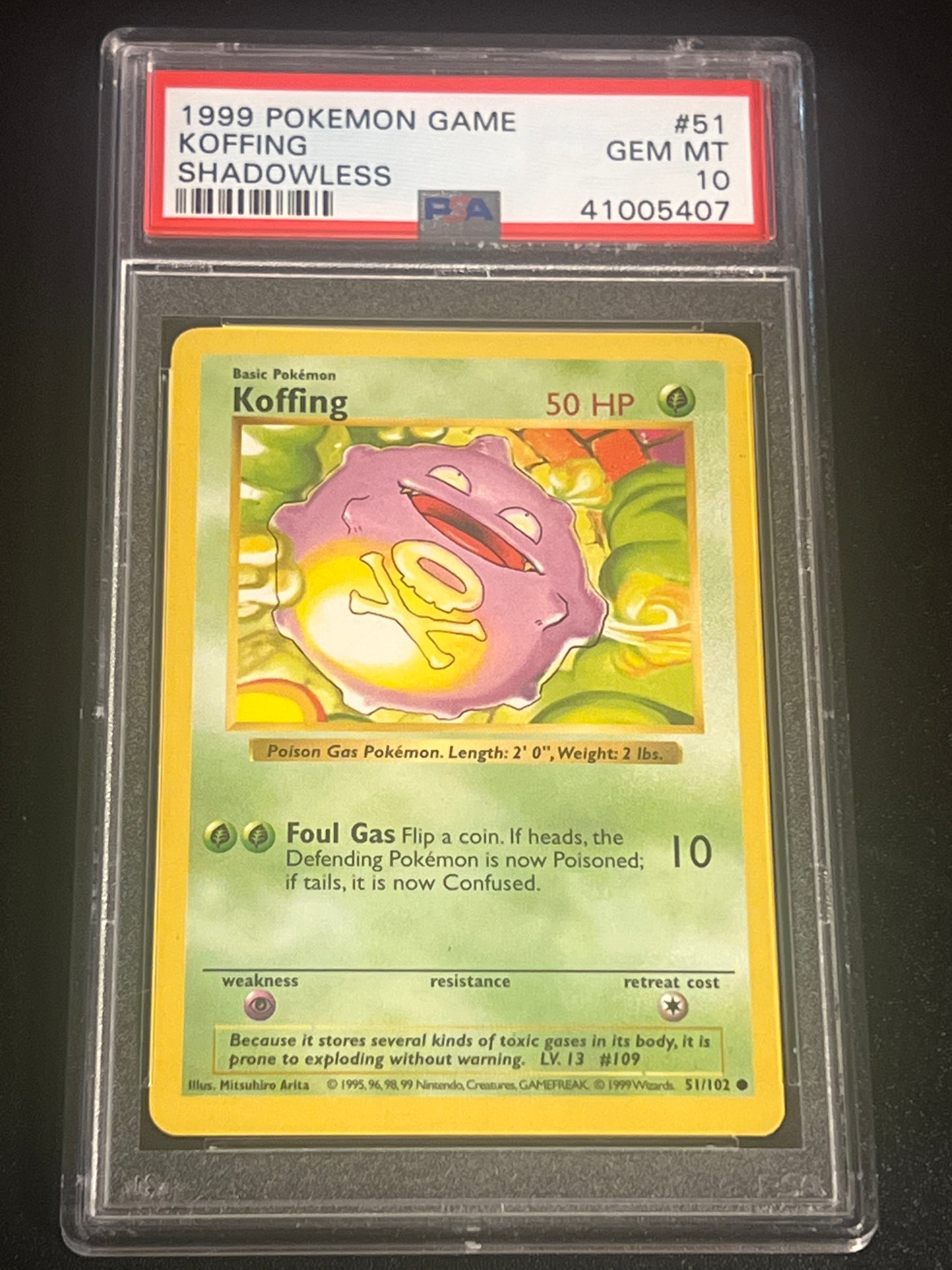 1999 Pokemon Game KOFFING - Shadowless - PSA 10