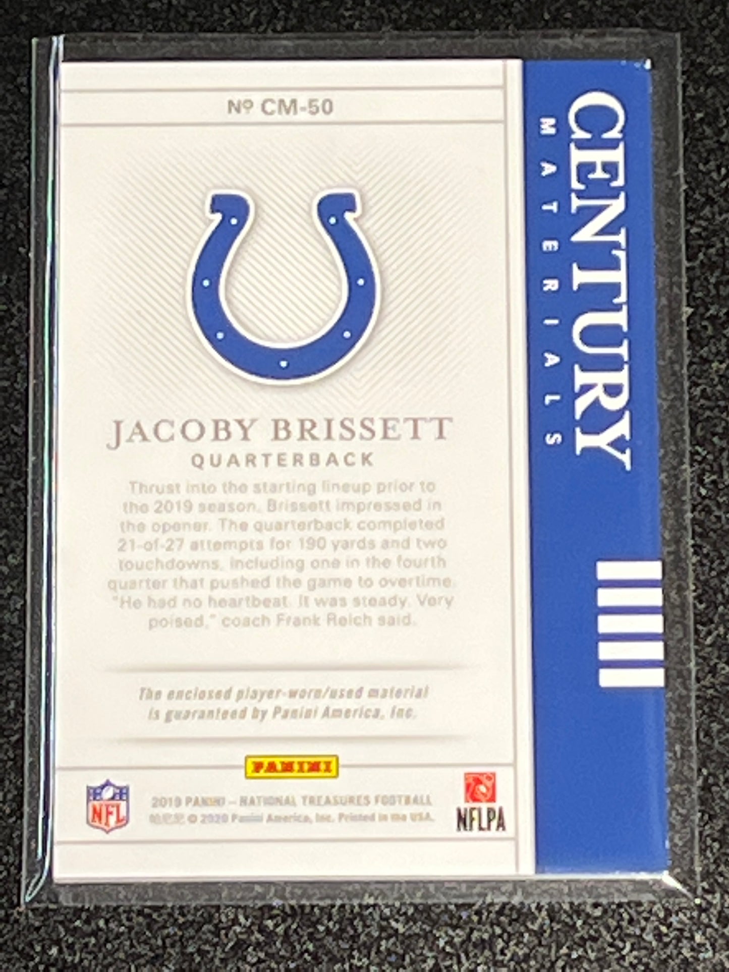 2019 Panini Nat. Treas. JACOBY BRISSETT - Patch Card - 25/25 - #CM-50