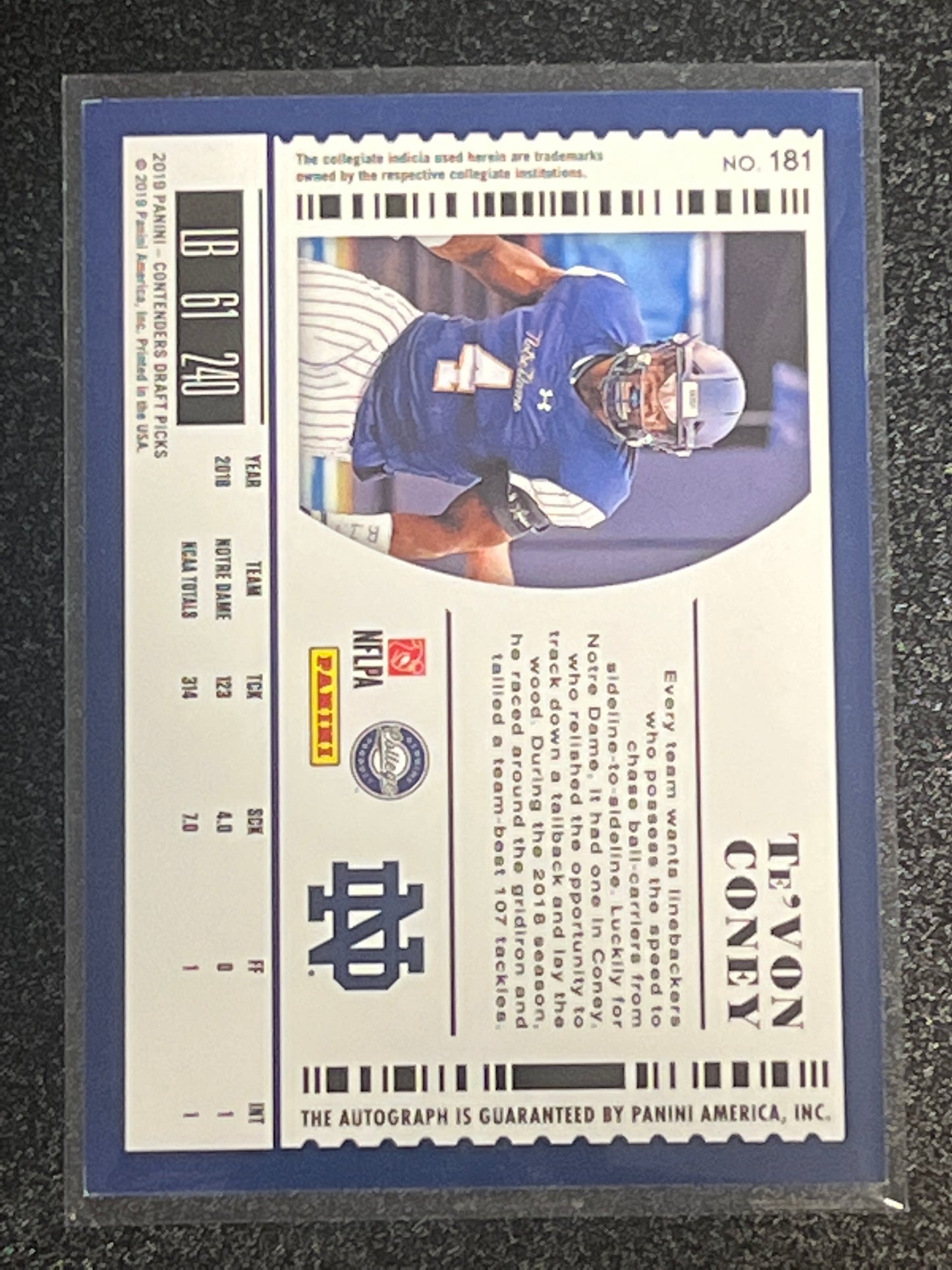 2019 Panini Contenders TE'VON CONEY - AUTO - RC - #181