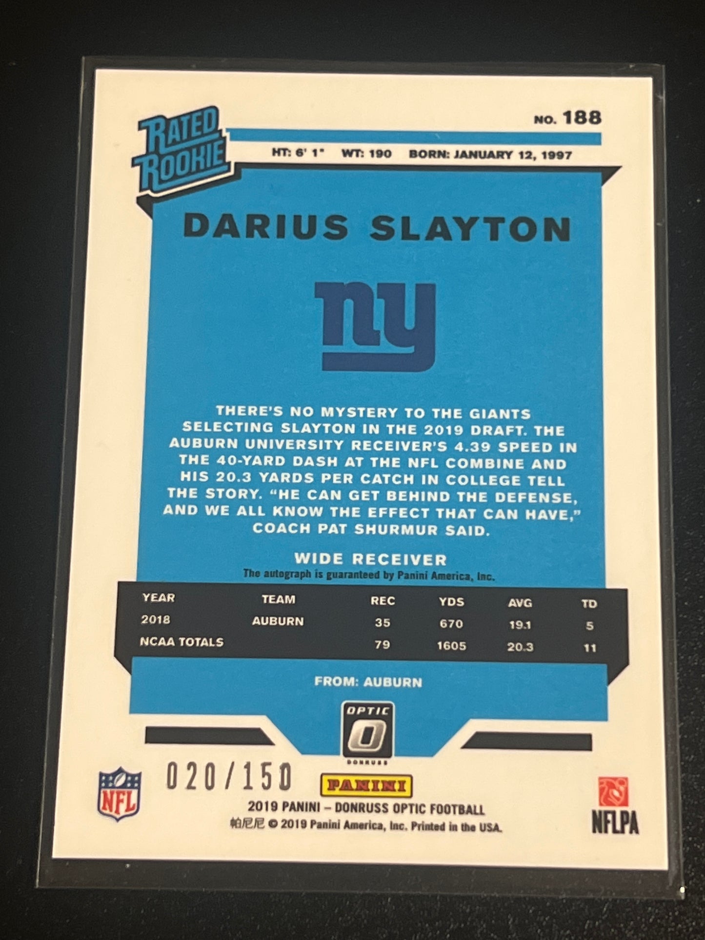 2019 Panini Donruss Optic - DARIUS SLAYTON - AUTO - 20/150  #188