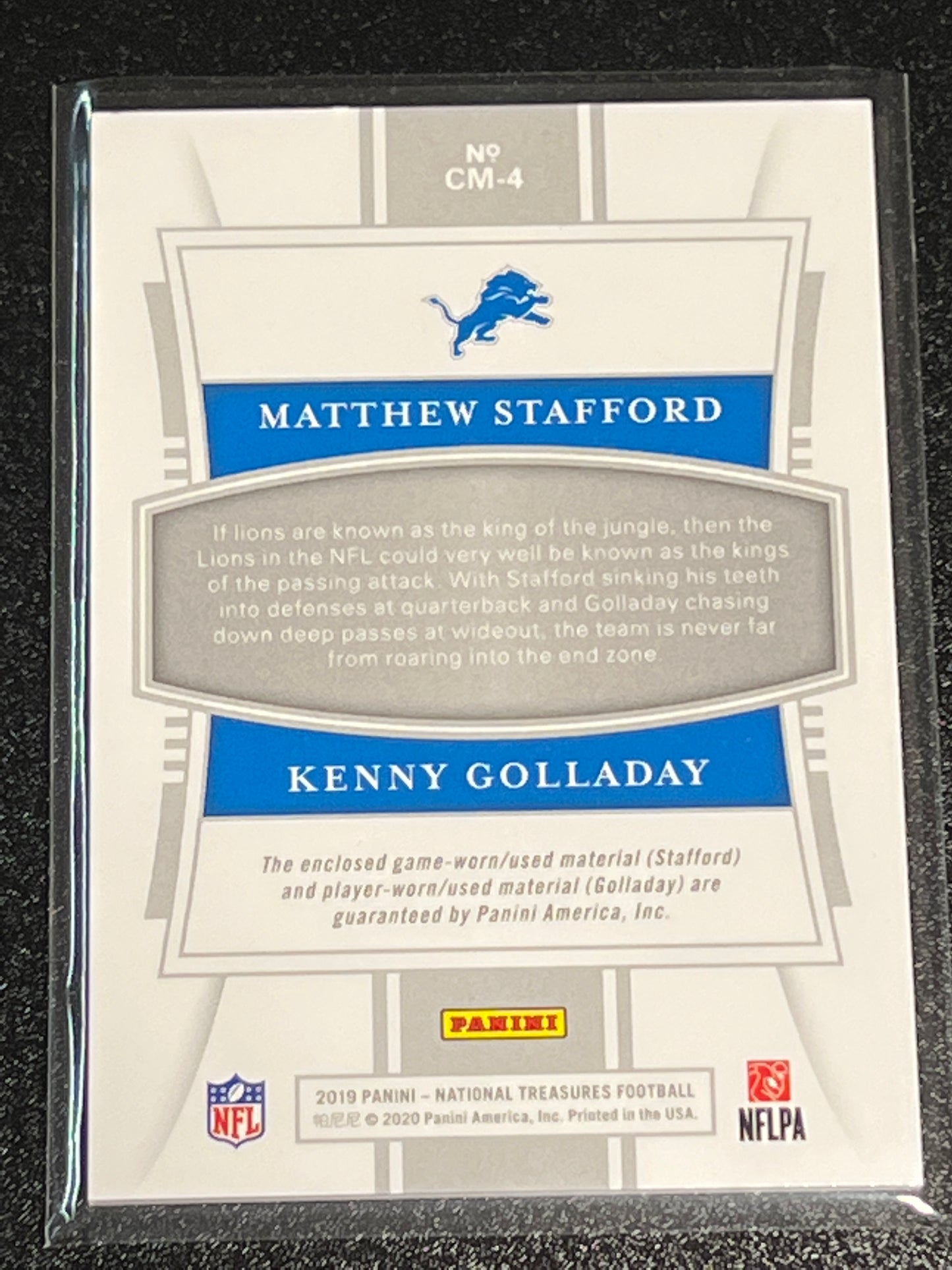 2019 Panini Nat. Treas. MATTHEW STAFFORD / KENNY GOLLADAY - Patch Card - 61/99 - #CM-4