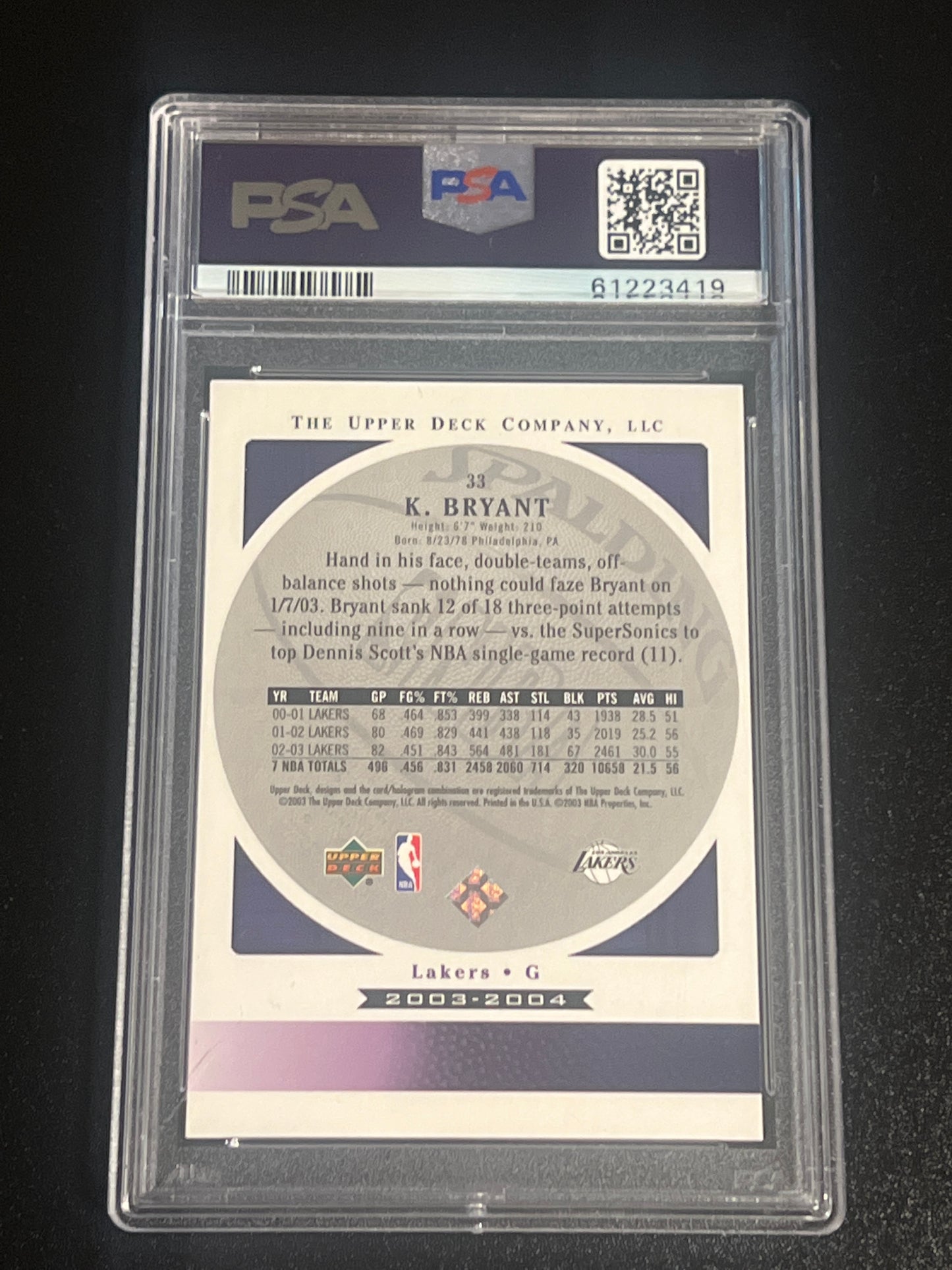 2003 U.D. Standing O! KOBE BRYANT - PSA 10 #33