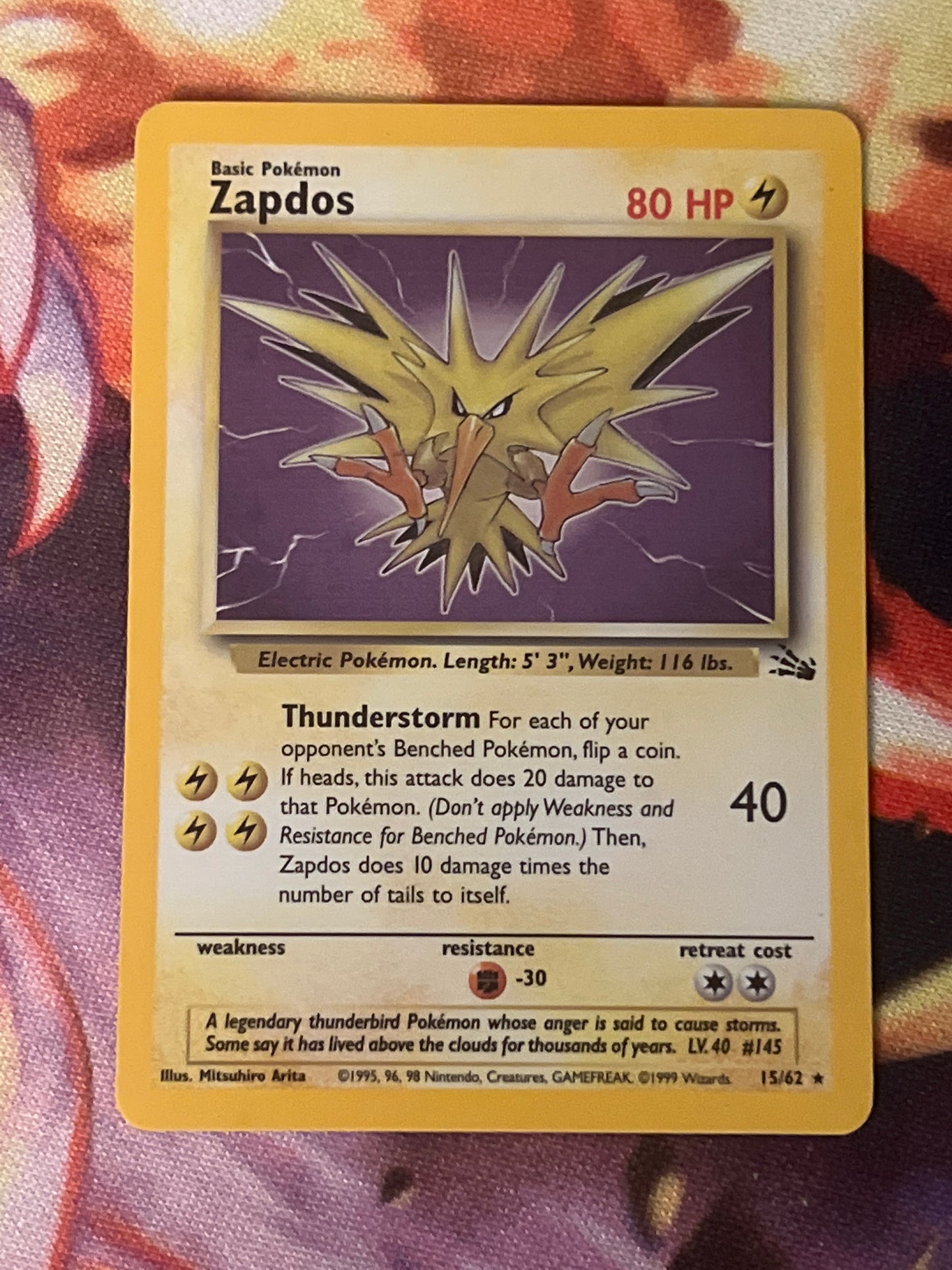 1999 Pokemon Zapdos - Rare Holo - #15