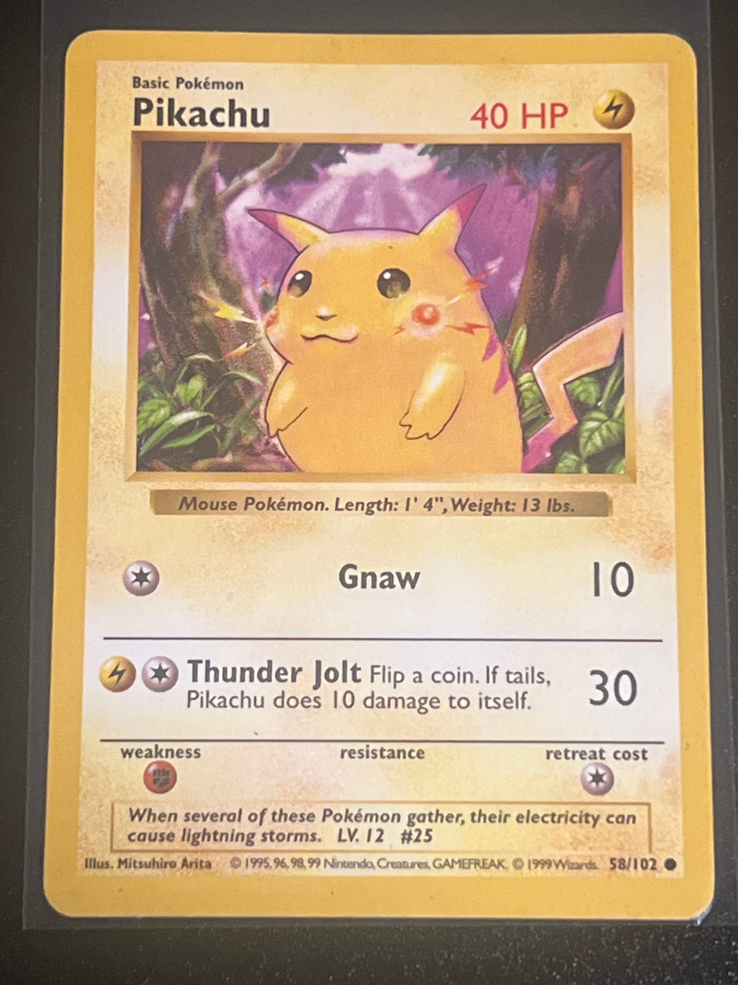 1999 Pokemon PIKACHU - Shadowless - Red Cheeks - #58