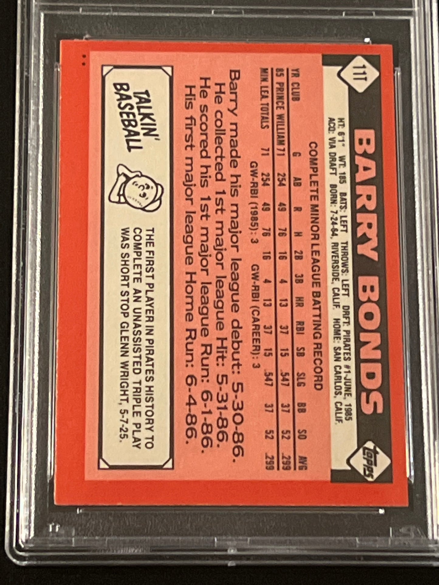 1986 Topps Traded BARRY BONDS - PSA 7 #11T